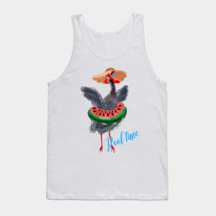 Pool time, cute guinea fowl in watermelon swimming circle and hat Tank Top